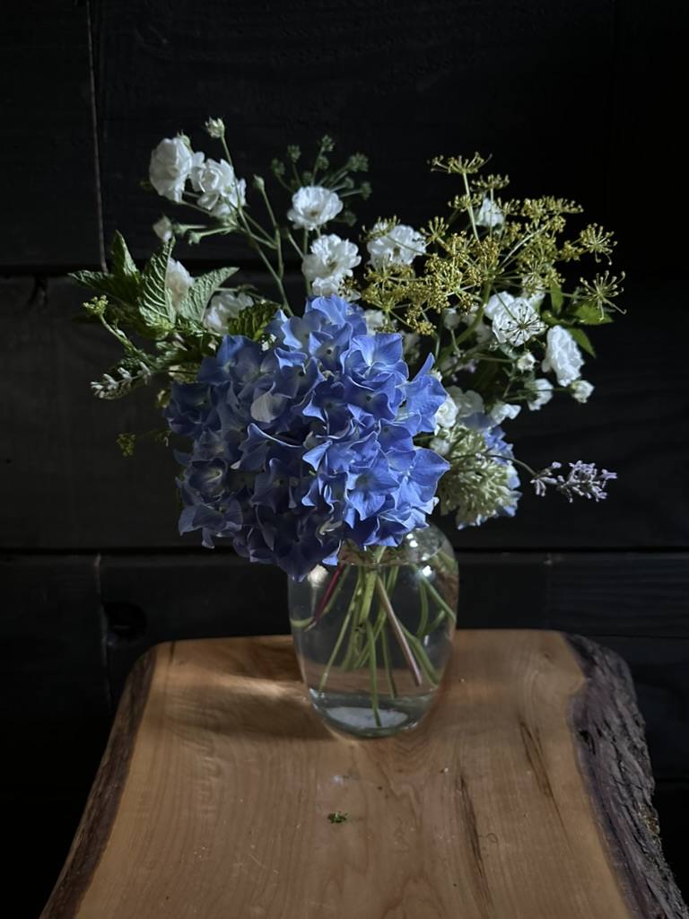 Blue hydrangea arrangement