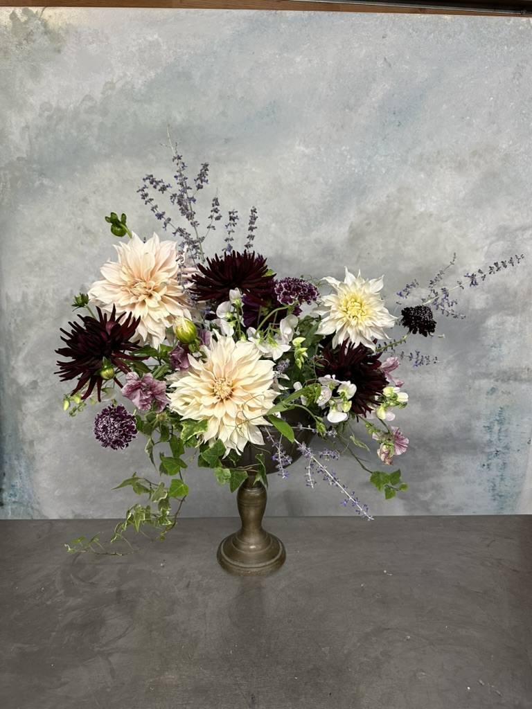 Dahlia centerpiece with lavender
