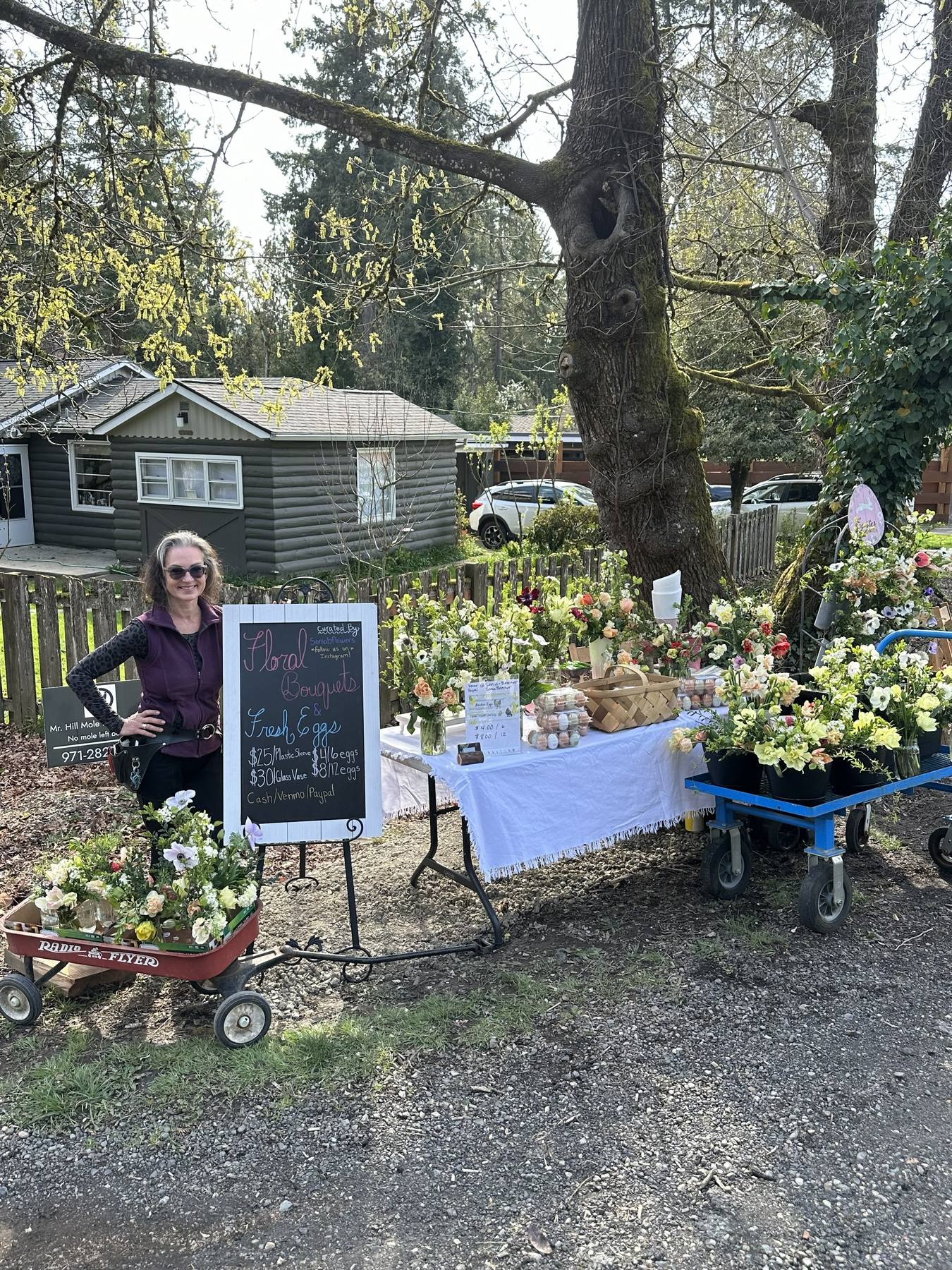 Outdoor bouquet bar display with flowers and Sonia