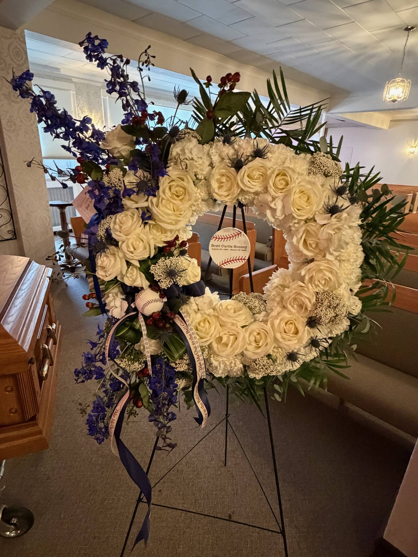 Personalized baseball tribute funeral wreath