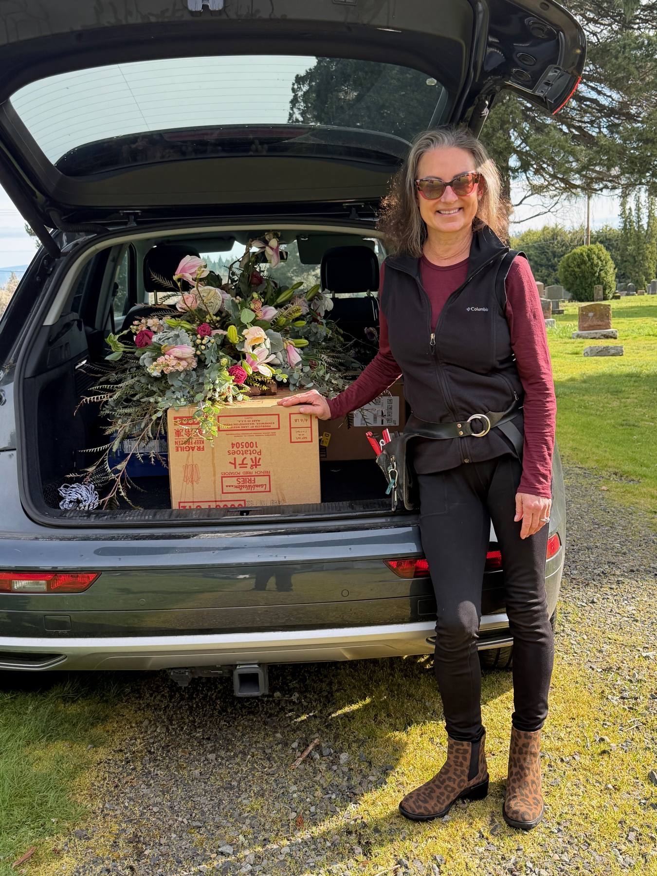 Sonia preparing funeral flowers for a service