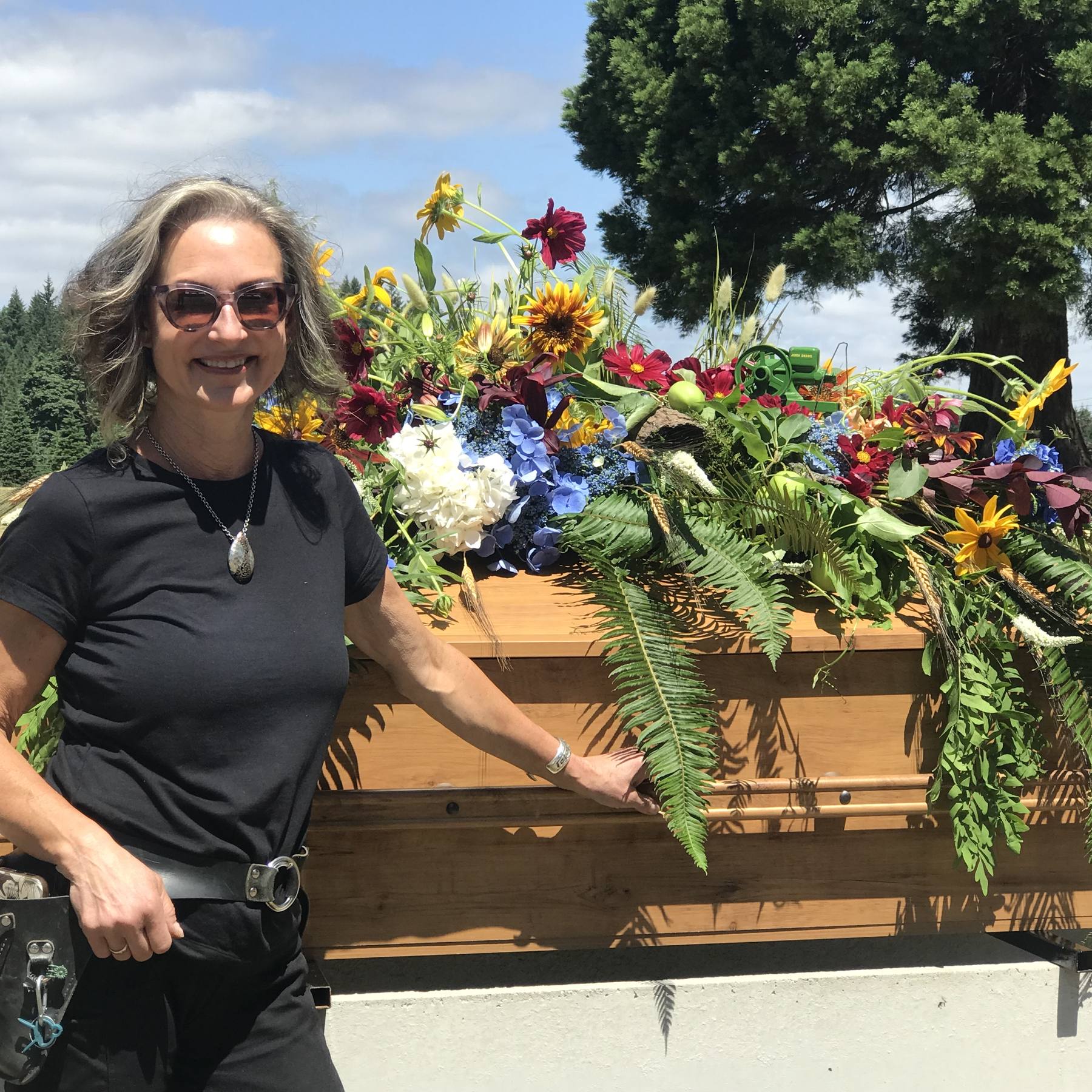 Sonia with farewell flowers