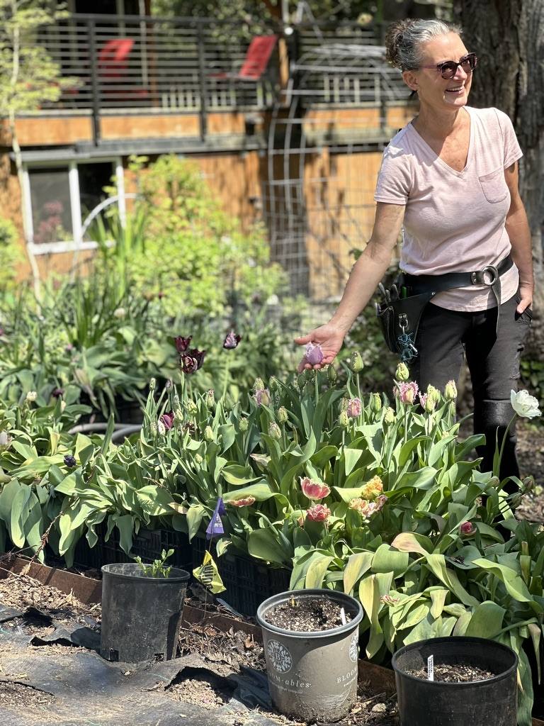 Sonia in her flower garden