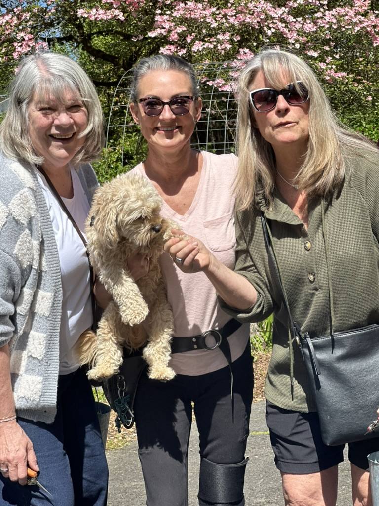 Friends enjoying a garden workshop